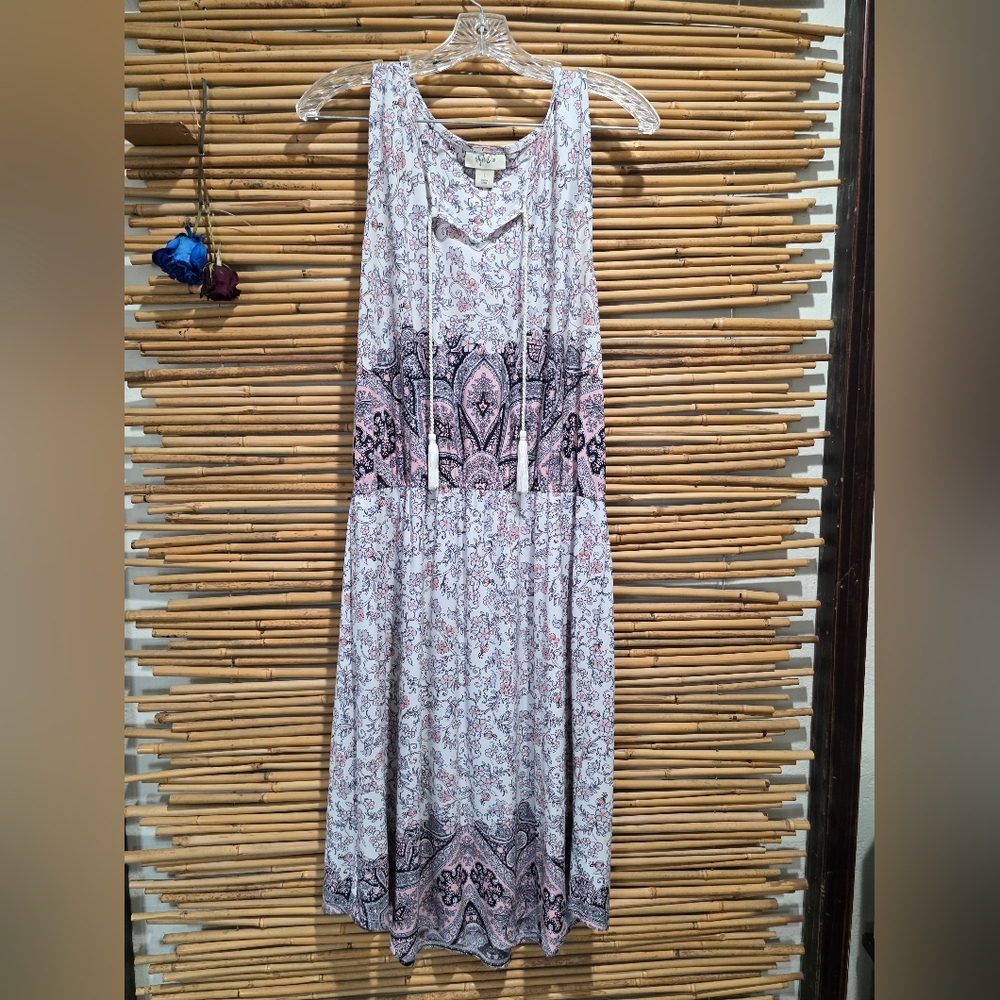 Style & Co Large - Elegant BLOUSON Paisley Sleveless Dress Pink, Navy & White